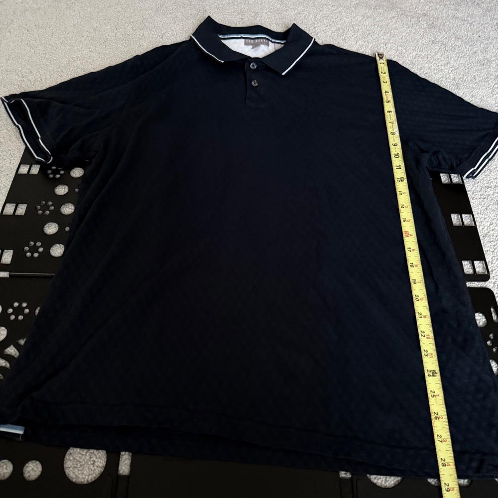 Ted Baker Mens XXL Navy Blue Textured Cotton Polo Shirt Short Sleeve Tipped - Picture 8 of 10